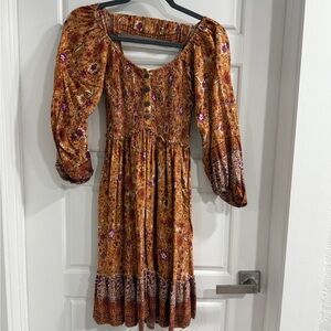 Bluivy Long Sleeve Floral Dress in Orange and Purple